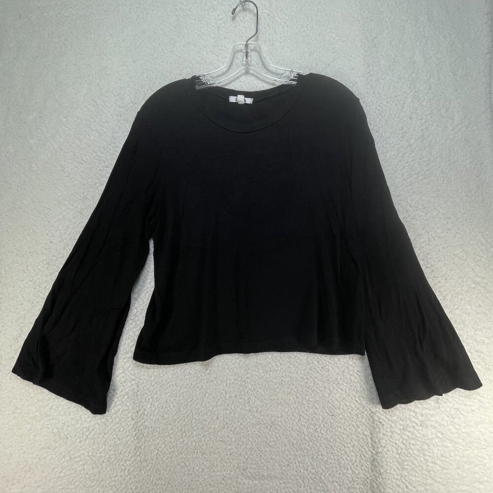 LNA Womens Size Large Black Cropped Top With Long Flared Sleeves USA Made